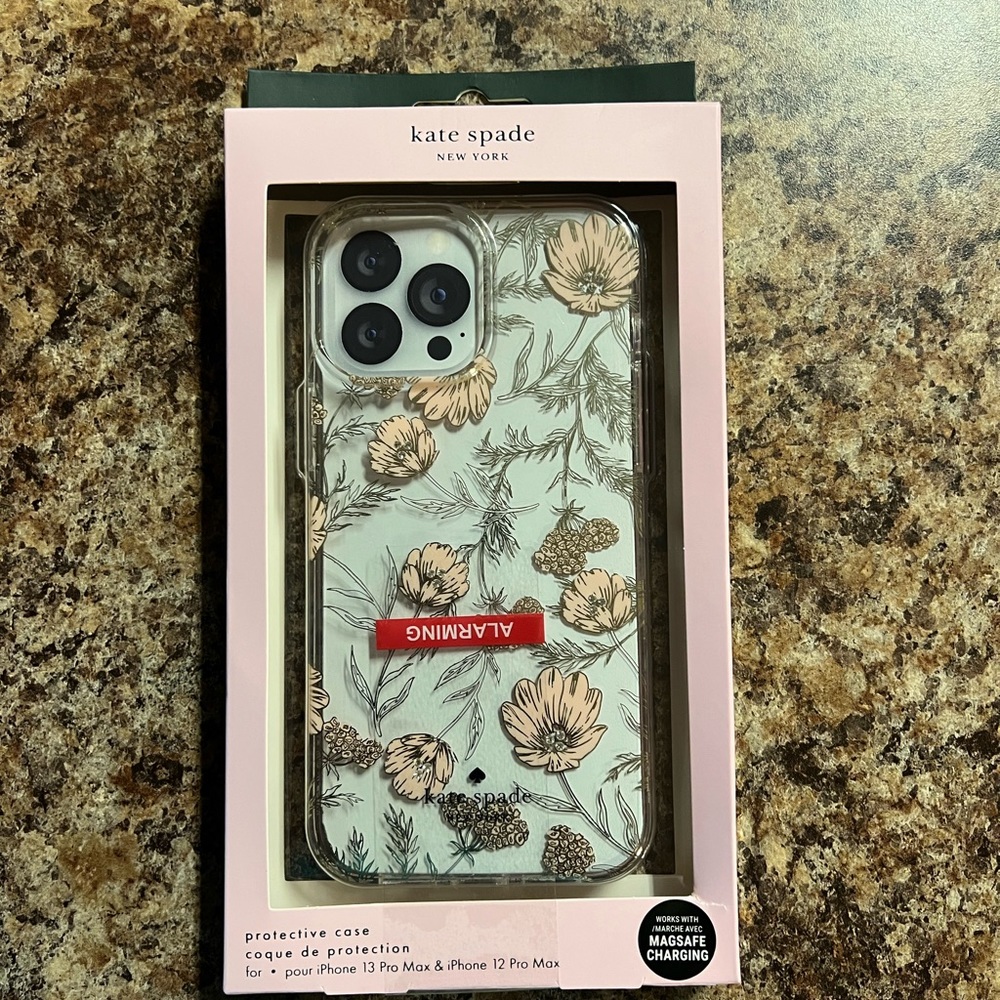 Kate spade blossom pink gold foil gems case for iPhone 13 pro max.